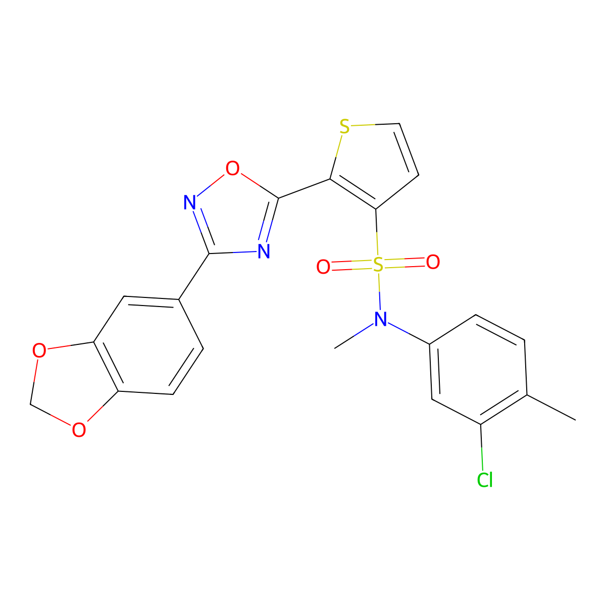 2-[3-(1,3-benzodioxol-5-yl)-1,2,4-oxadiazol-5-yl]-N-(3-chloro-4-methylphenyl)-N-methylthiophene-3-sulfonamide molecular structure, CAS 1207006-79-8