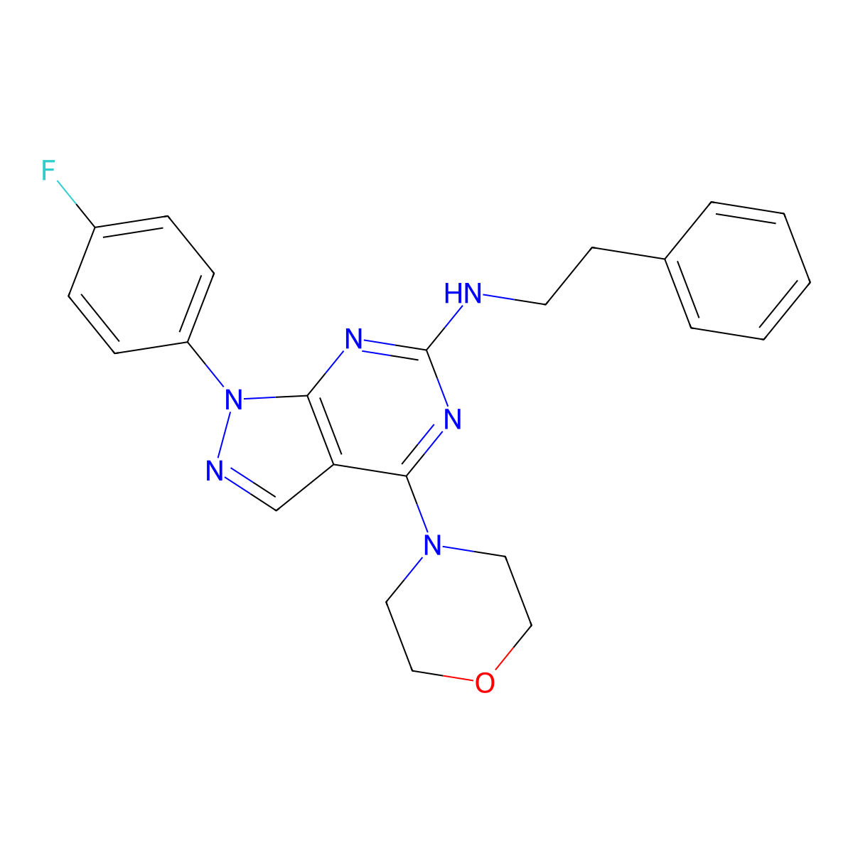 1-(4-fluorophenyl)-4-morpholino-N-phenethyl-1H-pyrazolo[3,4-d]pyrimidin-6-amine molecular structure, CAS 1207006-80-1