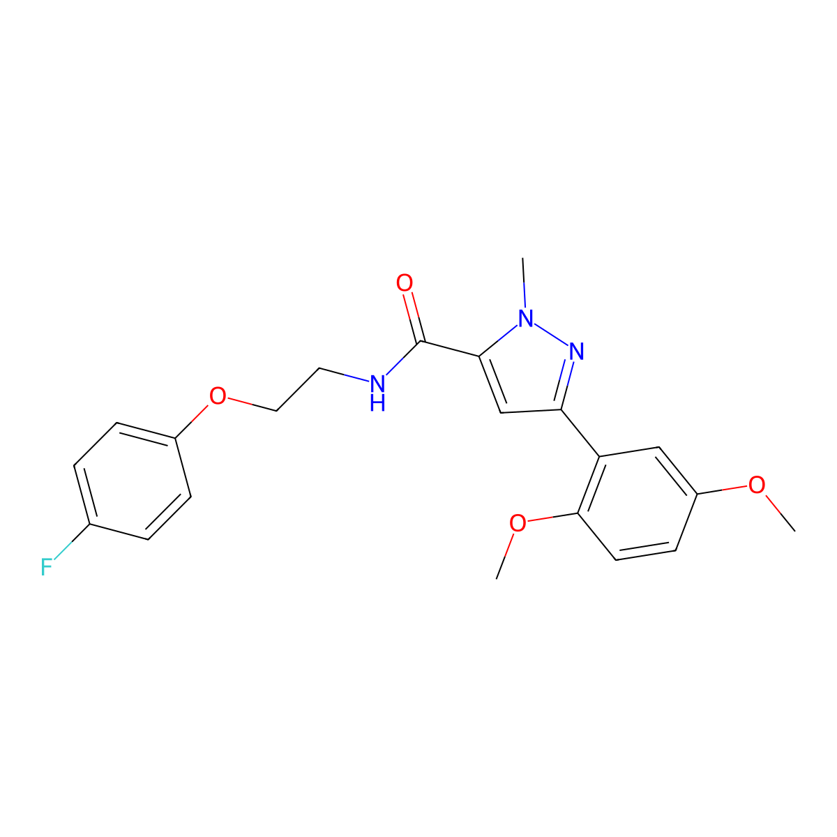 3-(2,5-dimethoxyphenyl)-N-(2-(4-fluorophenoxy)ethyl)-1-methyl-1H-pyrazole-5-carboxamide molecular structure, CAS 1207006-81-2