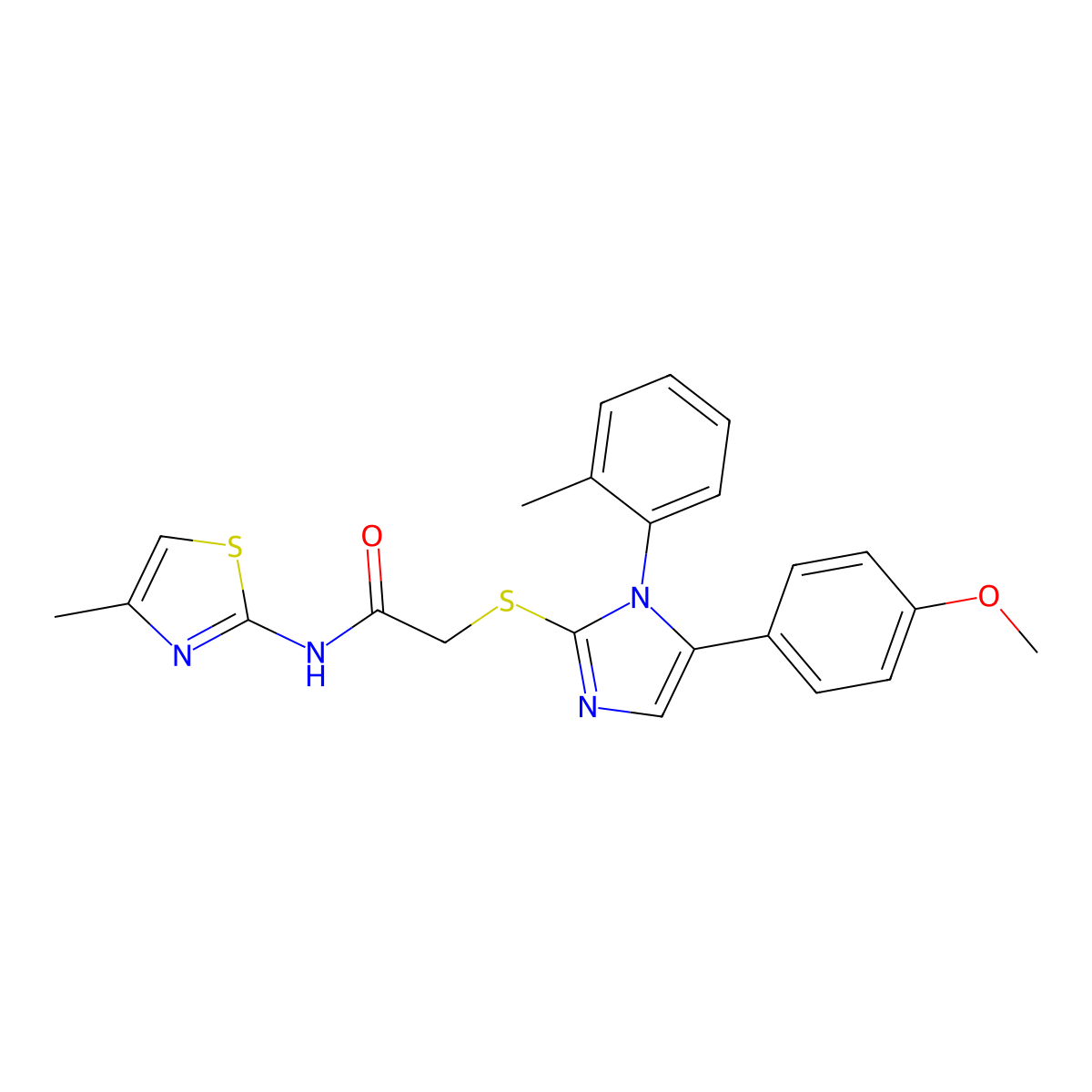 2-((5-(4-methoxyphenyl)-1-(o-tolyl)-1H-imidazol-2-yl)thio)-N-(4-methylthiazol-2-yl)acetamide molecular structure, CAS 1207006-86-7
