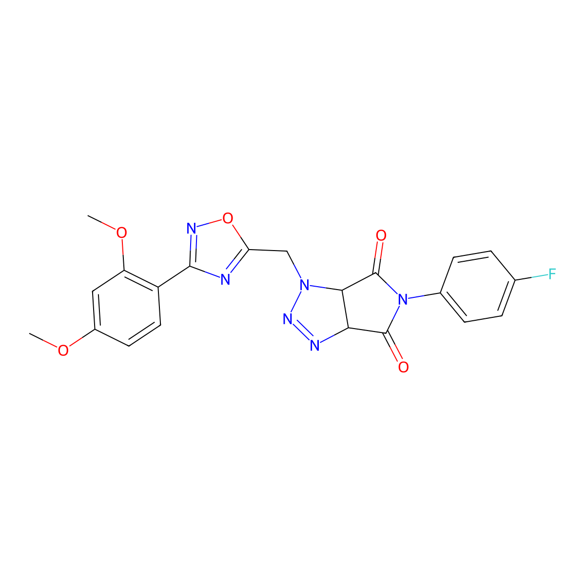 1-{[3-(2,4-dimethoxyphenyl)-1,2,4-oxadiazol-5-yl]methyl}-5-(4-fluorophenyl)-1H,3aH,4H,5H,6H,6aH-pyrrolo[3,4-d][1,2,3]triazole-4,6-dione molecular structure, CAS 1207006-87-8