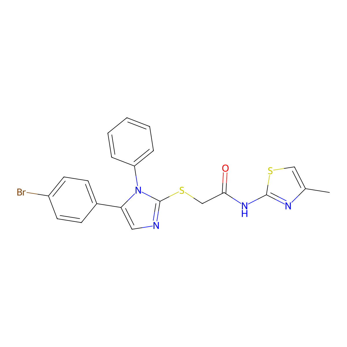 2-((5-(4-bromophenyl)-1-phenyl-1H-imidazol-2-yl)thio)-N-(4-methylthiazol-2-yl)acetamide molecular structure, CAS 1207006-88-9