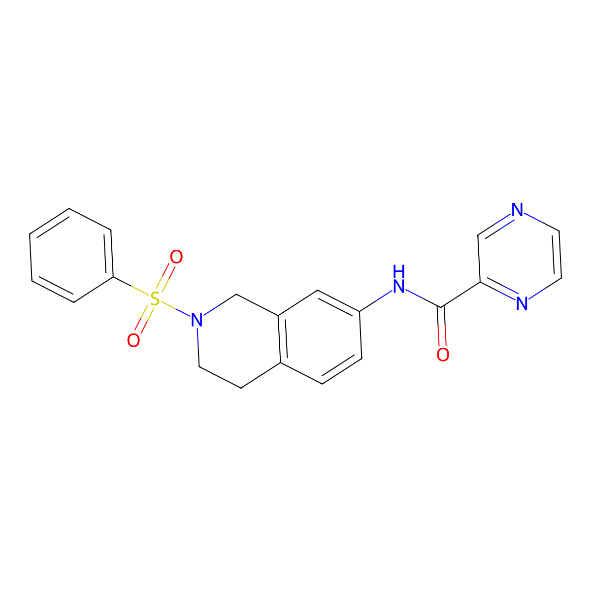 N-(2-(phenylsulfonyl)-1,2,3,4-tetrahydroisoquinolin-7-yl)pyrazine-2-carboxamide molecular structure, CAS 1207006-90-3