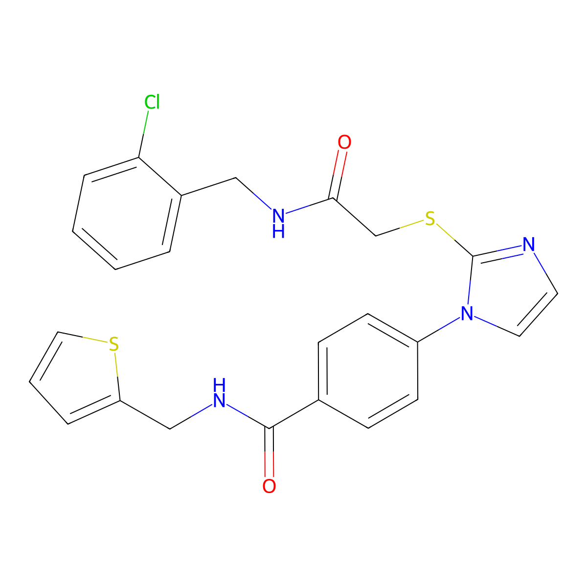 4-{2-[({[(2-chlorophenyl)methyl]carbamoyl}methyl)sulfanyl]-1H-imidazol-1-yl}-N-[(thiophen-2-yl)methyl]benzamide molecular structure, CAS 1207006-92-5