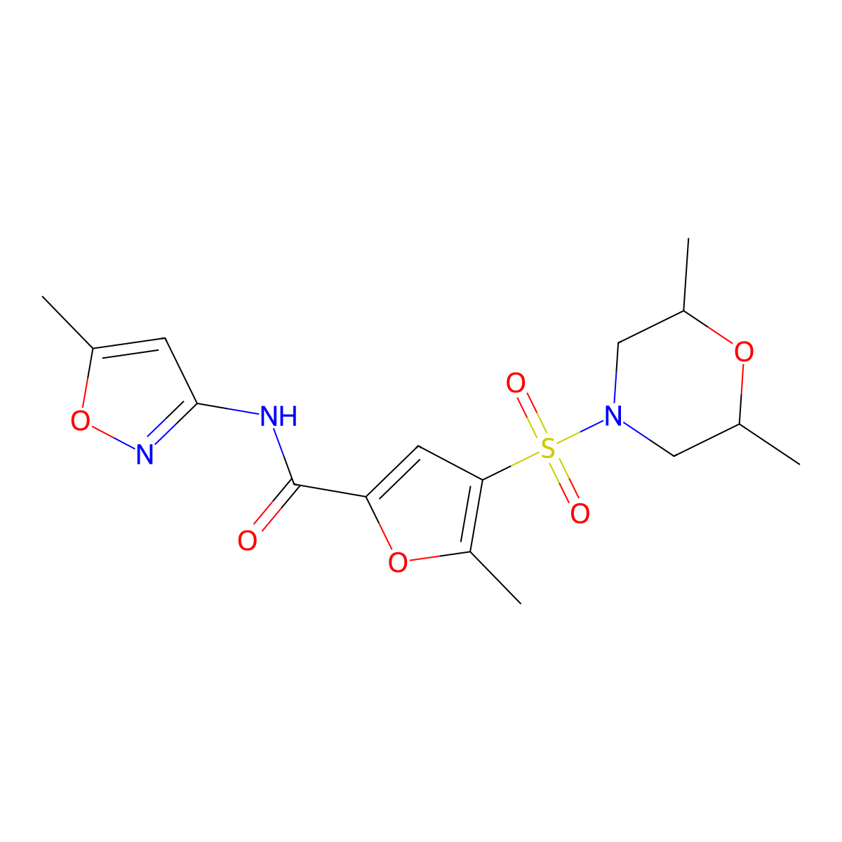 4-((2,6-dimethylmorpholino)sulfonyl)-5-methyl-N-(5-methylisoxazol-3-yl)furan-2-carboxamide molecular structure, CAS 1207006-93-6