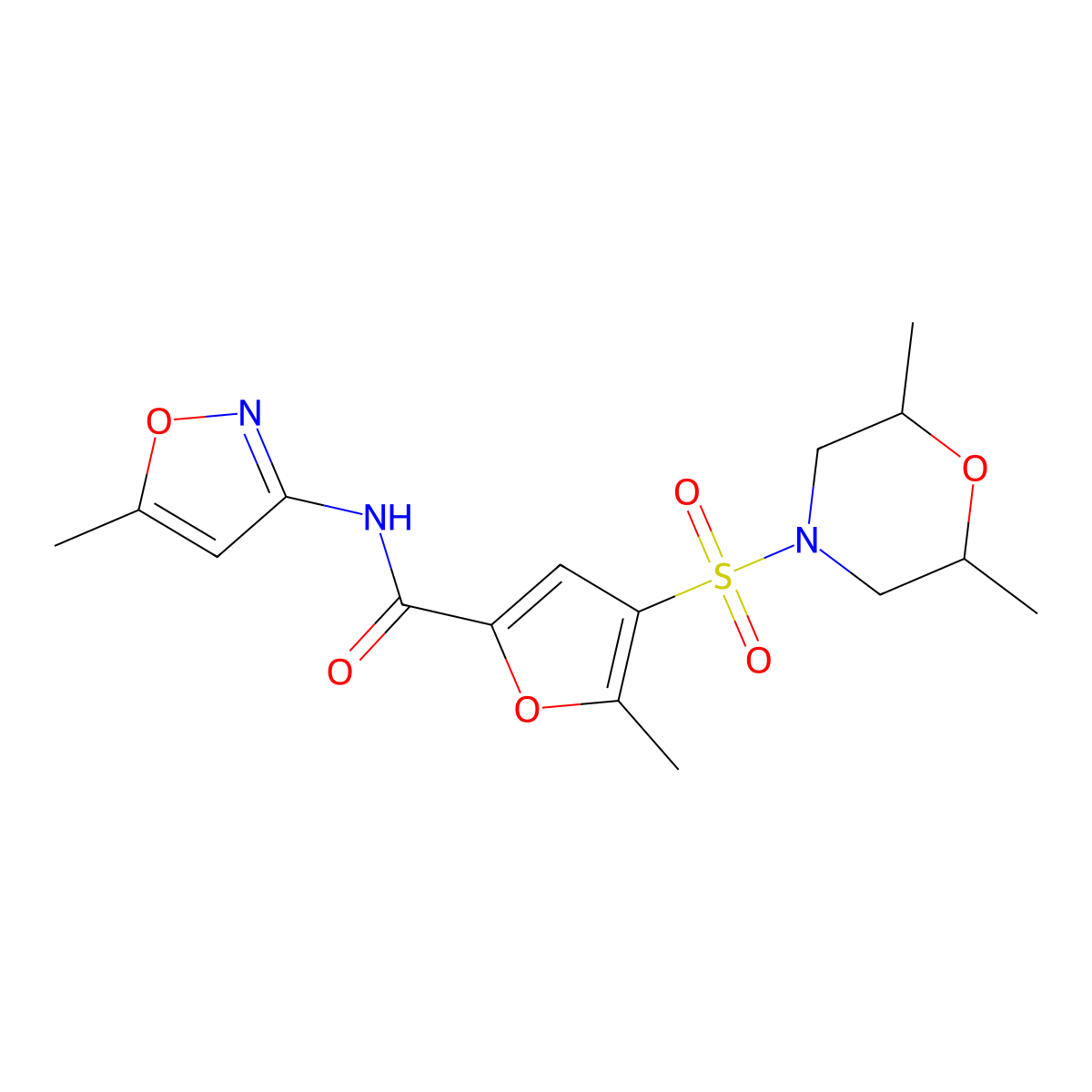 4-((2,6-dimethylmorpholino)sulfonyl)-5-methyl-N-(5-methylisoxazol-3-yl)furan-2-carboxamide molecular structure, CAS 1207006-93-6