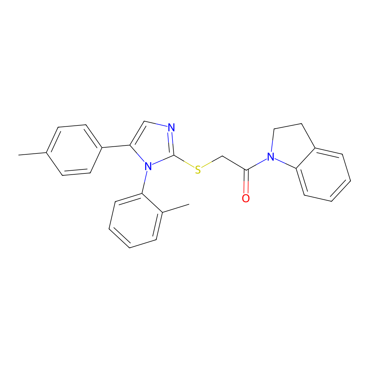 1-(indolin-1-yl)-2-((1-(o-tolyl)-5-(p-tolyl)-1H-imidazol-2-yl)thio)ethanone molecular structure, CAS 1207006-97-0