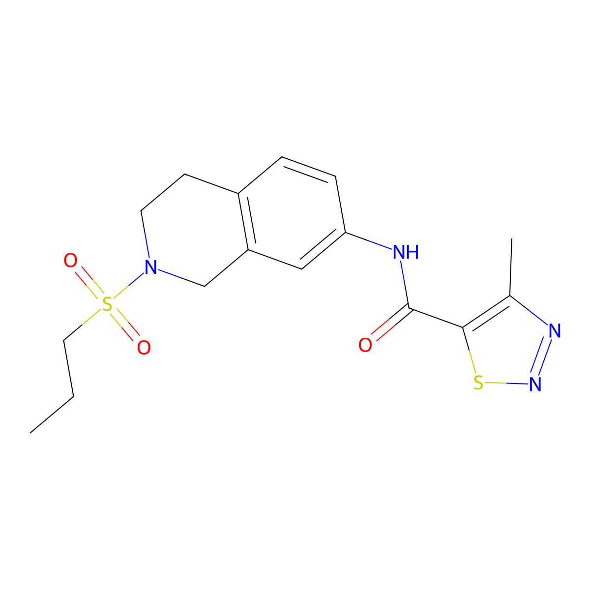 4-methyl-N-(2-(propylsulfonyl)-1,2,3,4-tetrahydroisoquinolin-7-yl)-1,2,3-thiadiazole-5-carboxamide molecular structure, CAS 1207006-98-1