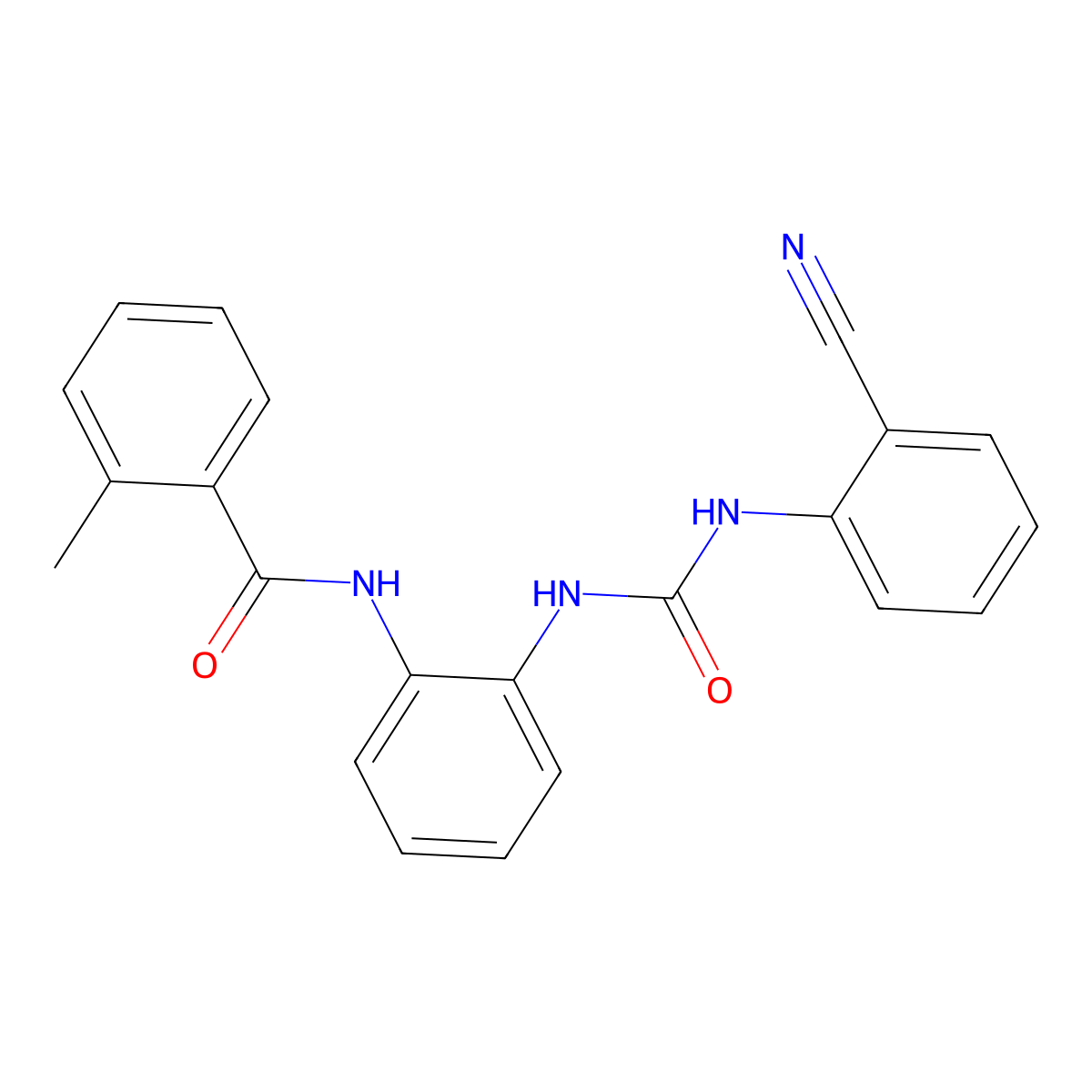 N-(2-(3-(2-cyanophenyl)ureido)phenyl)-2-methylbenzamide molecular structure, CAS 1207007-01-9