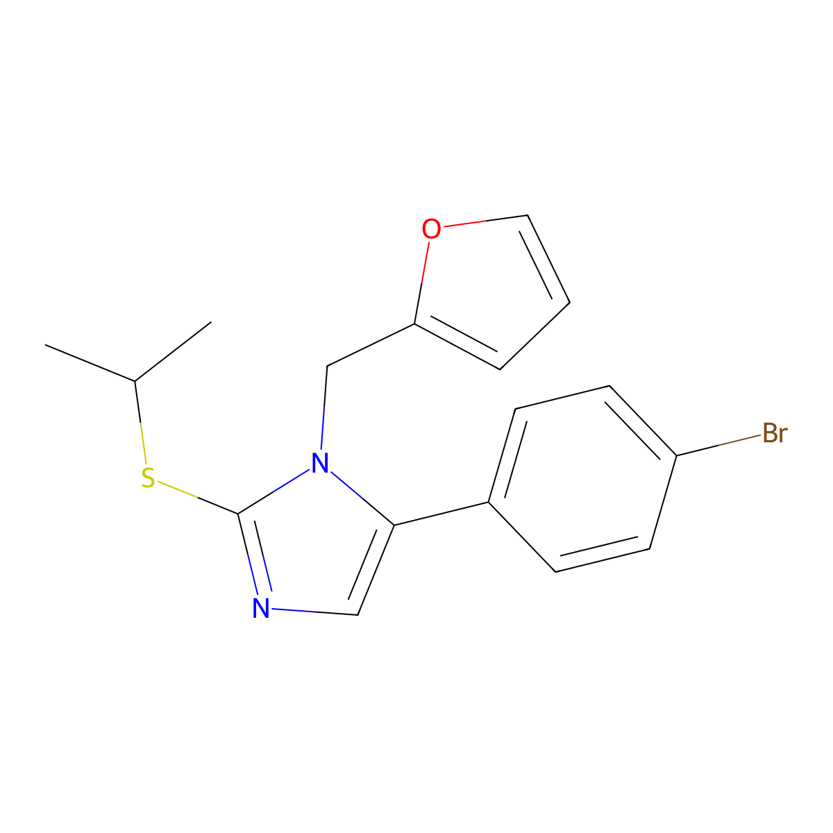 5-(4-bromophenyl)-1-(furan-2-ylmethyl)-2-(isopropylthio)-1H-imidazole molecular structure, CAS 1207007-12-2