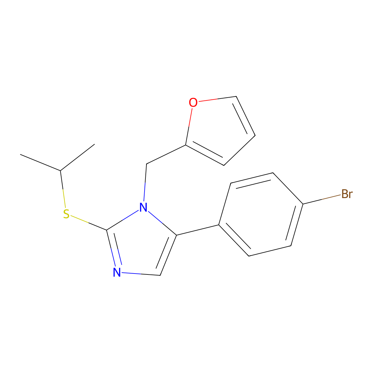 5-(4-bromophenyl)-1-(furan-2-ylmethyl)-2-(isopropylthio)-1H-imidazole molecular structure, CAS 1207007-12-2
