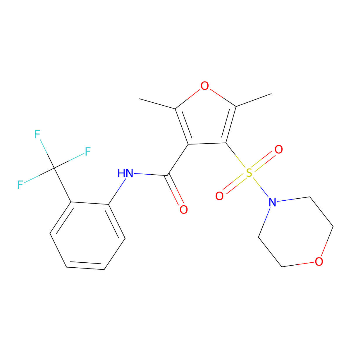 2,5-dimethyl-4-(morpholinosulfonyl)-N-(2-(trifluoromethyl)phenyl)furan-3-carboxamide molecular structure, CAS 1207007-13-3