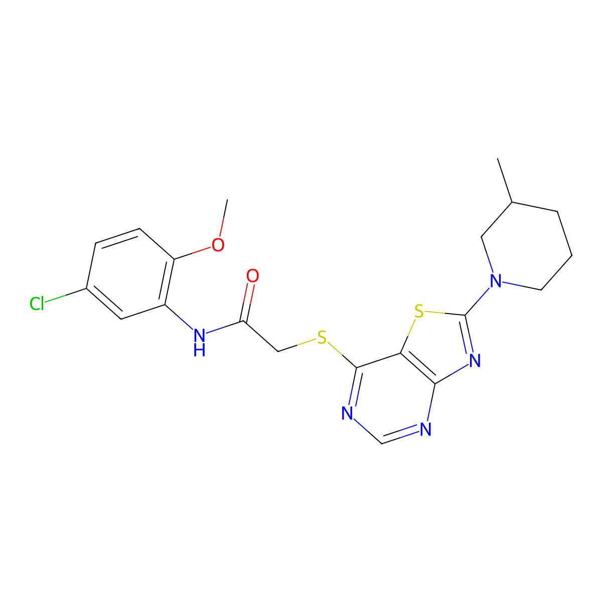N-(5-chloro-2-methoxyphenyl)-2-((2-(3-methylpiperidin-1-yl)thiazolo[4,5-d]pyrimidin-7-yl)thio)acetamide molecular structure, CAS 1207007-16-6