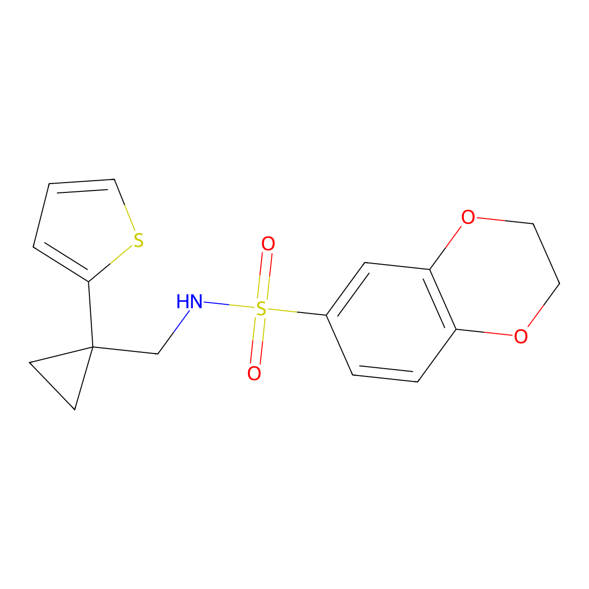 N-((1-(thiophen-2-yl)cyclopropyl)methyl)-2,3-dihydrobenzo[b][1,4]dioxine-6-sulfonamide molecular structure, CAS 1207007-28-0
