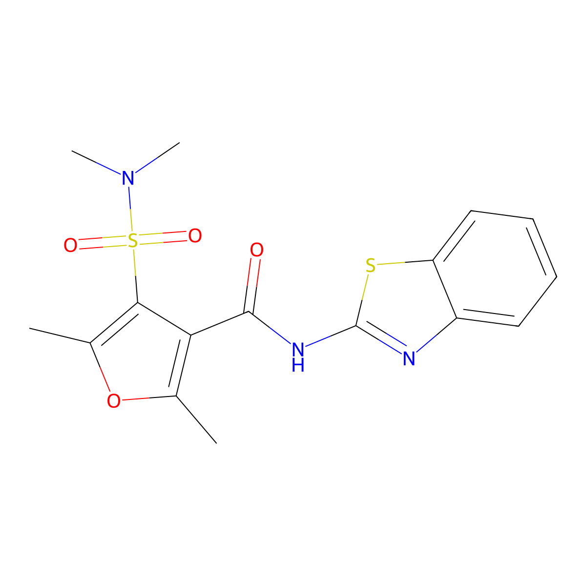 N-(1,3-benzothiazol-2-yl)-4-(dimethylsulfamoyl)-2,5-dimethylfuran-3-carboxamide molecular structure, CAS 1207007-32-6