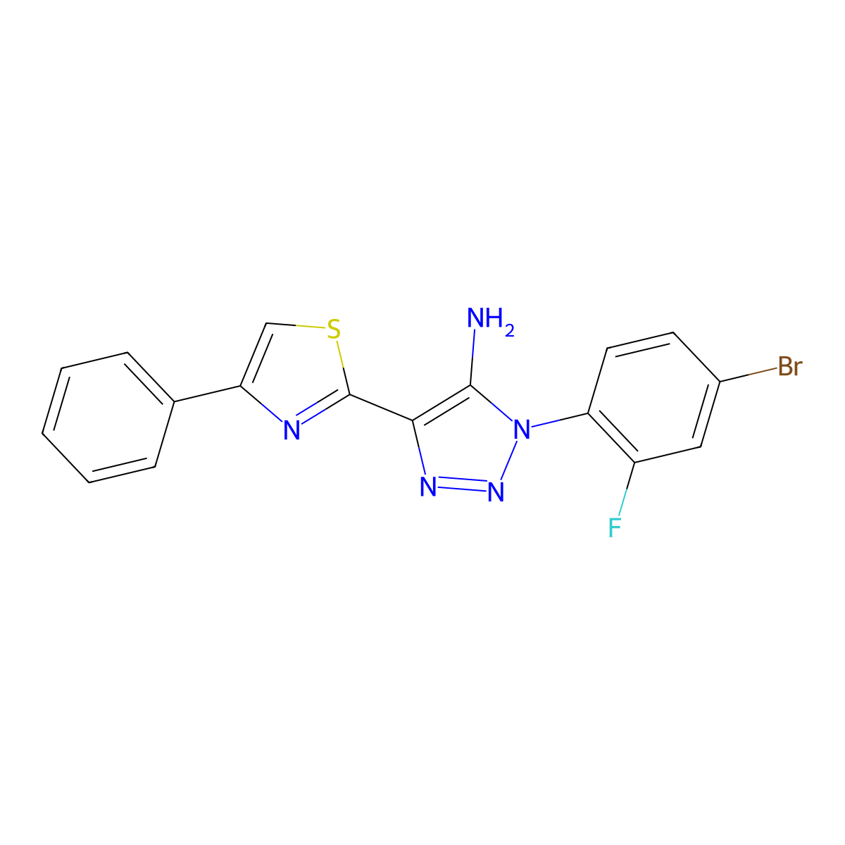 1-(4-bromo-2-fluorophenyl)-4-(4-phenyl-1,3-thiazol-2-yl)-1H-1,2,3-triazol-5-amine molecular structure, CAS 1207007-40-6