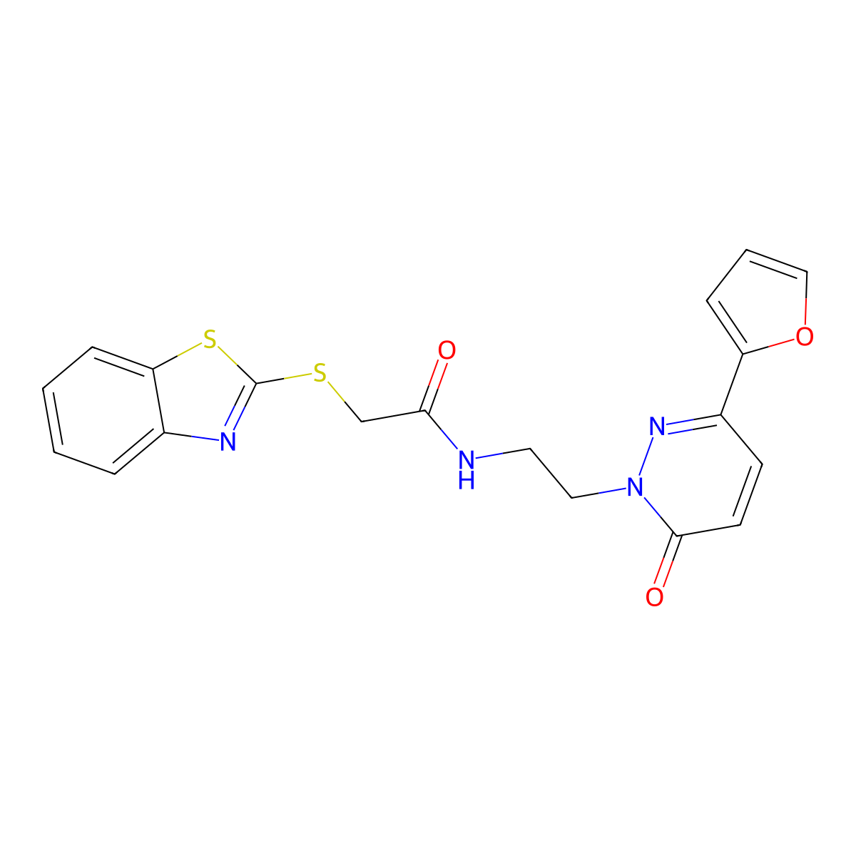 2-(benzo[d]thiazol-2-ylthio)-N-(2-(3-(furan-2-yl)-6-oxopyridazin-1(6H)-yl)ethyl)acetamide molecular structure, CAS 1207007-45-1