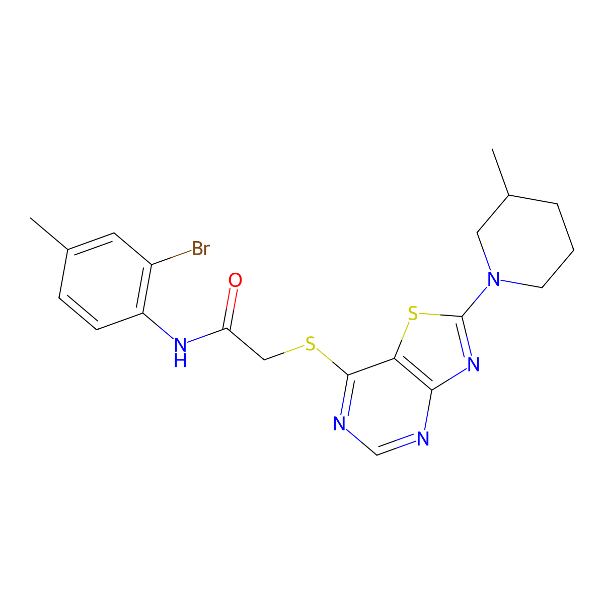 N-(2-bromo-4-methylphenyl)-2-((2-(3-methylpiperidin-1-yl)thiazolo[4,5-d]pyrimidin-7-yl)thio)acetamide molecular structure, CAS 1207007-47-3