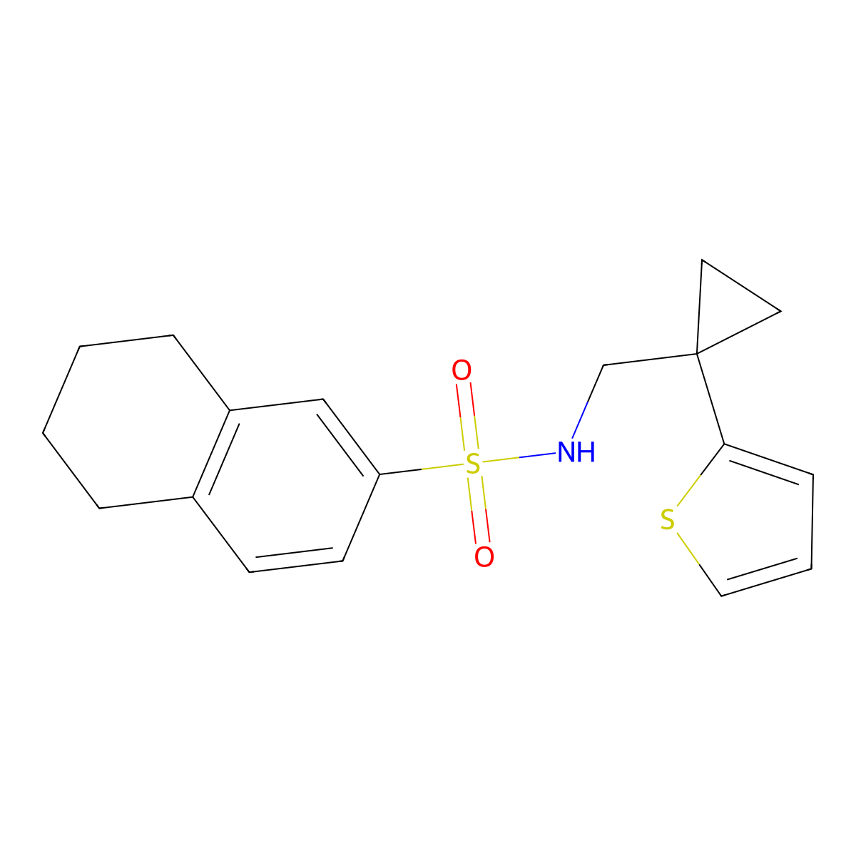 N-((1-(thiophen-2-yl)cyclopropyl)methyl)-5,6,7,8-tetrahydronaphthalene-2-sulfonamide molecular structure, CAS 1207007-49-5