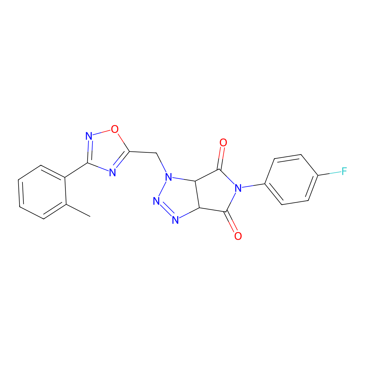 5-(4-fluorophenyl)-1-((3-(o-tolyl)-1,2,4-oxadiazol-5-yl)methyl)-1,6a-dihydropyrrolo[3,4-d][1,2,3]triazole-4,6(3aH,5H)-dione molecular structure, CAS 1207007-56-4