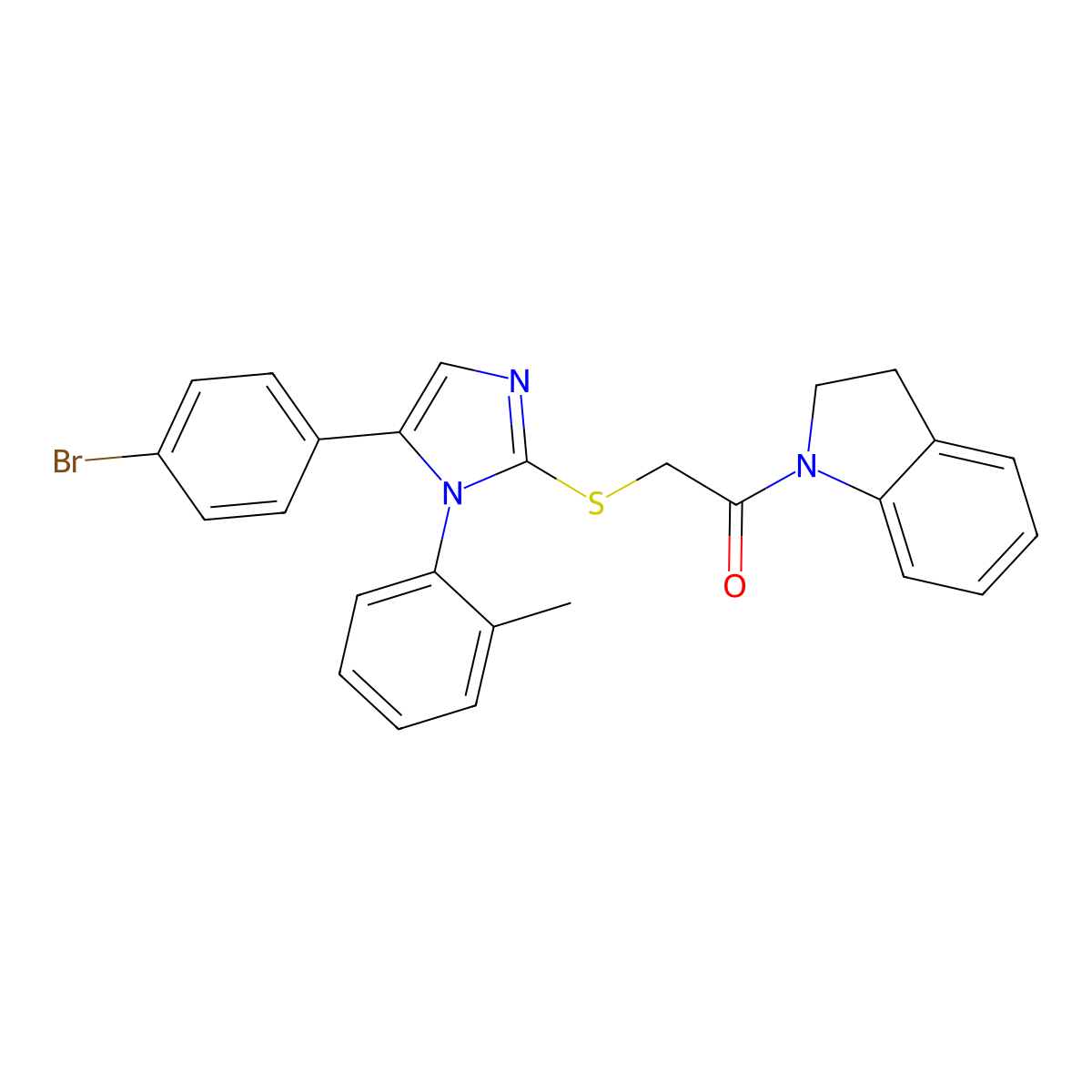 2-((5-(4-bromophenyl)-1-(o-tolyl)-1H-imidazol-2-yl)thio)-1-(indolin-1-yl)ethanone molecular structure, CAS 1207007-59-7