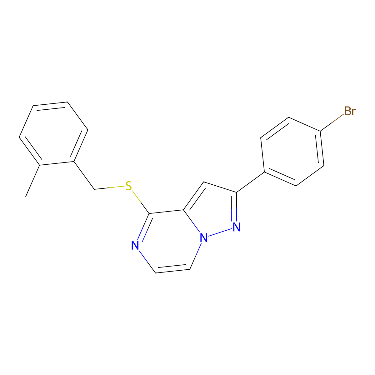 2-(4-Bromophenyl)-4-[(2-methylbenzyl)thio]pyrazolo[1,5-a]pyrazine molecular structure, CAS 1207007-63-3