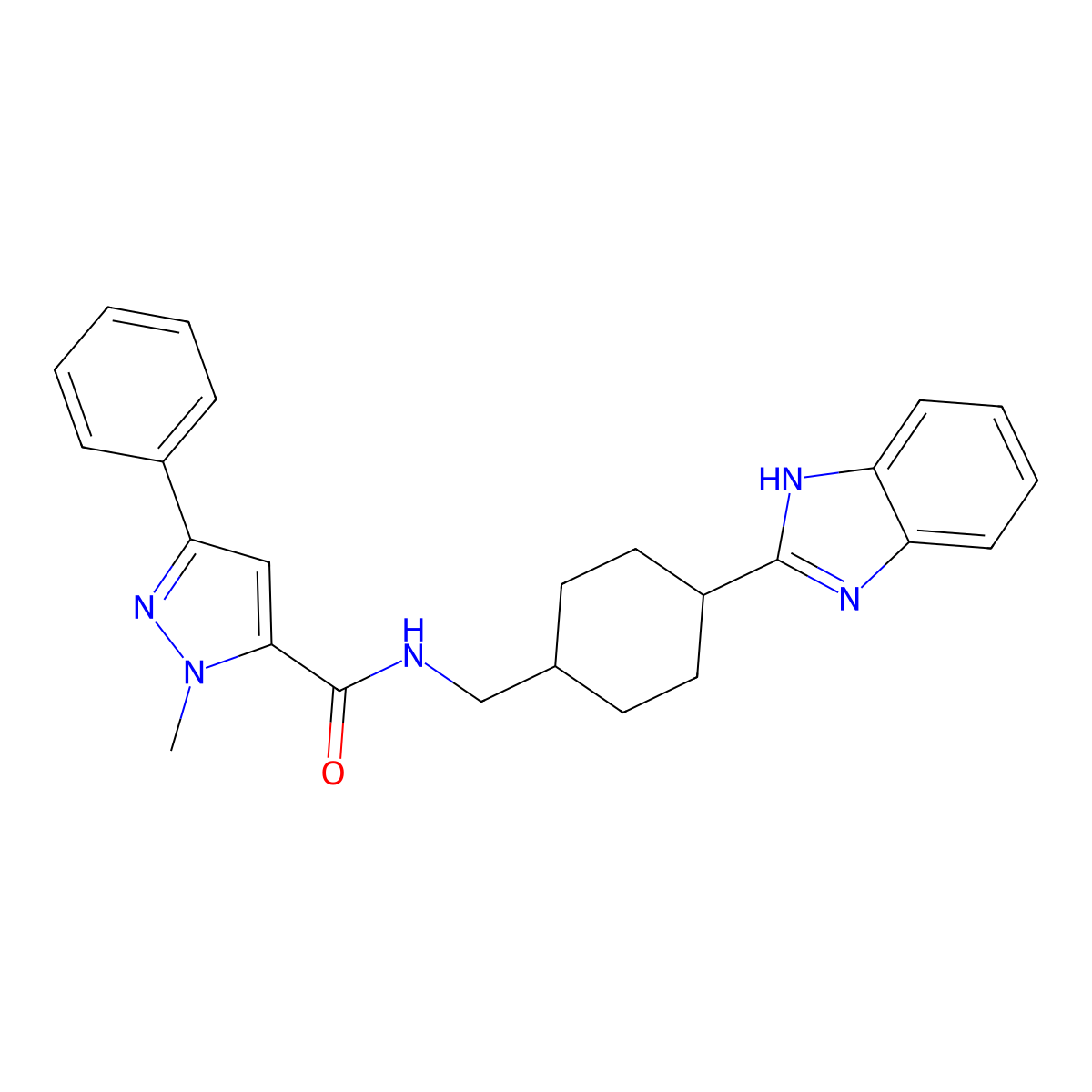 N-{[4-(1H-1,3-benzodiazol-2-yl)cyclohexyl]methyl}-1-methyl-3-phenyl-1H-pyrazole-5-carboxamide molecular structure, CAS 1207007-67-7