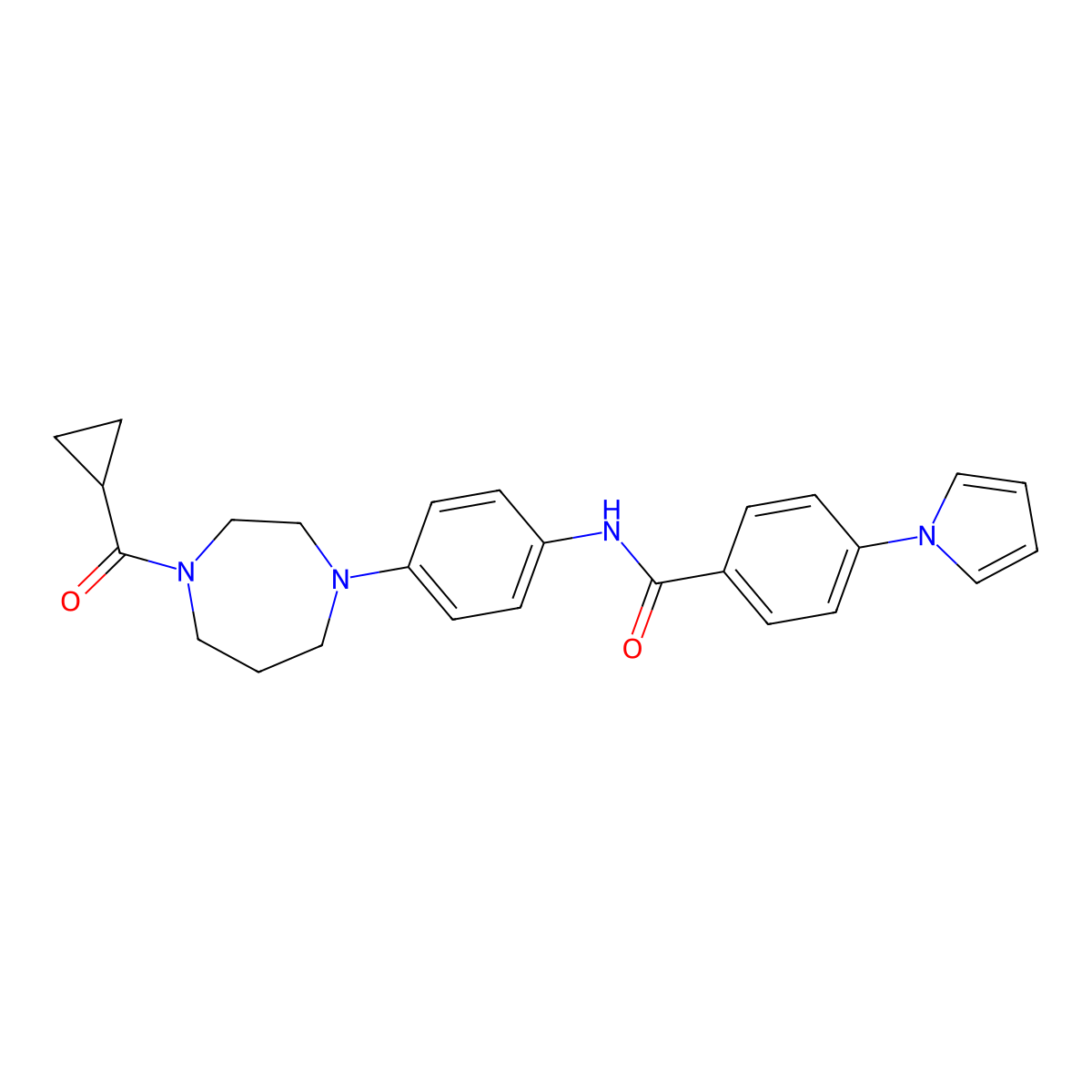 N-(4-(4-(cyclopropanecarbonyl)-1,4-diazepan-1-yl)phenyl)-4-(1H-pyrrol-1-yl)benzamide molecular structure, CAS 1207007-75-7
