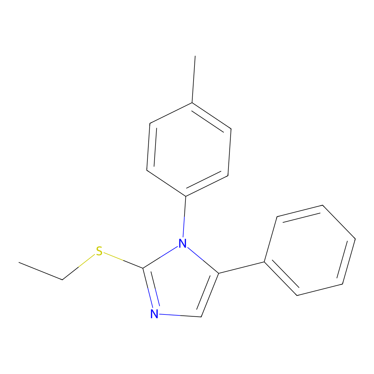 2-(ethylthio)-5-phenyl-1-(p-tolyl)-1H-imidazole molecular structure, CAS 1207007-82-6