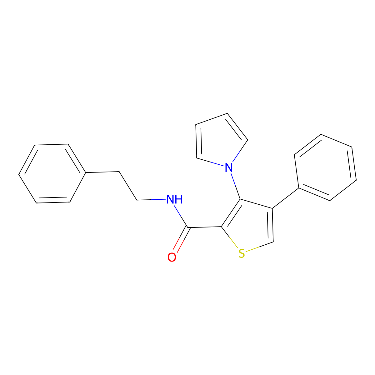 4-phenyl-N-(2-phenylethyl)-3-(1H-pyrrol-1-yl)thiophene-2-carboxamide molecular structure, CAS 1207007-84-8