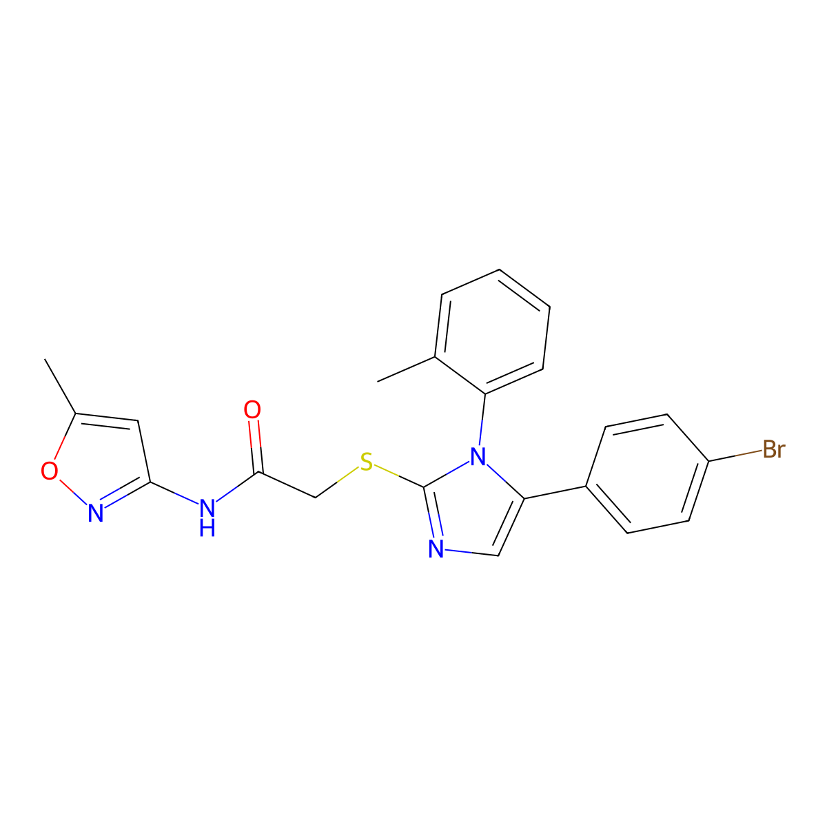 2-((5-(4-bromophenyl)-1-(o-tolyl)-1H-imidazol-2-yl)thio)-N-(5-methylisoxazol-3-yl)acetamide molecular structure, CAS 1207007-85-9