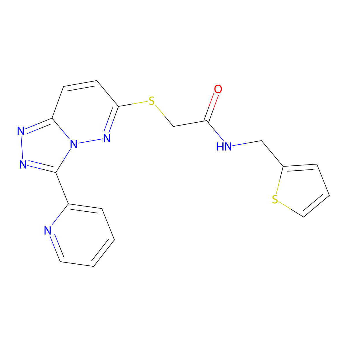 2-((3-(pyridin-2-yl)-[1,2,4]triazolo[4,3-b]pyridazin-6-yl)thio)-N-(thiophen-2-ylmethyl)acetamide molecular structure, CAS 1207007-88-2