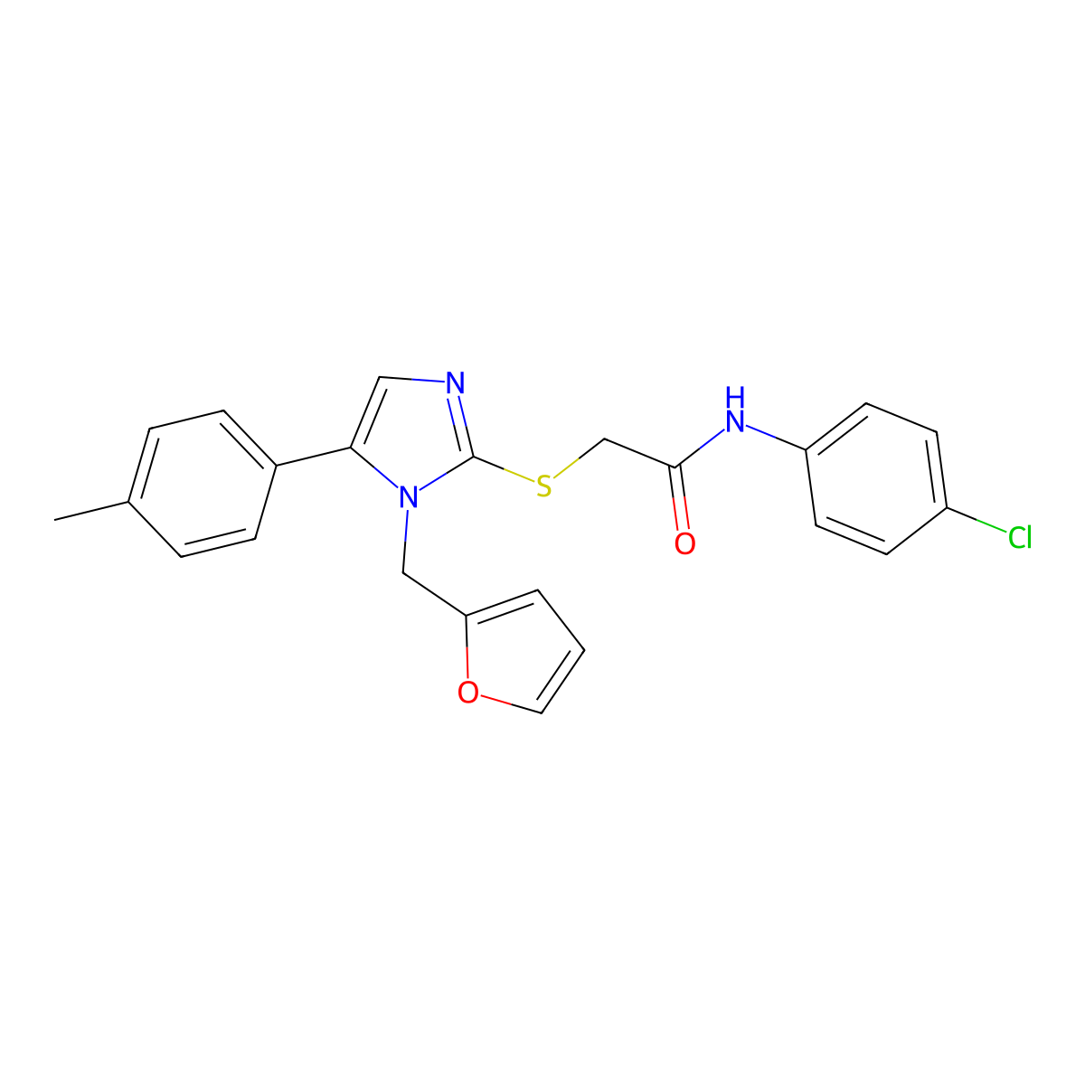 N-(4-chlorophenyl)-2-((1-(furan-2-ylmethyl)-5-(p-tolyl)-1H-imidazol-2-yl)thio)acetamide molecular structure, CAS 1207007-93-9