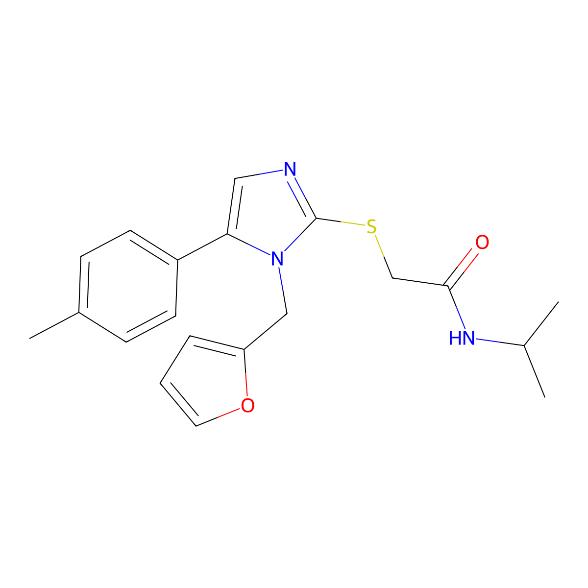 2-((1-(furan-2-ylmethyl)-5-(p-tolyl)-1H-imidazol-2-yl)thio)-N-isopropylacetamide molecular structure, CAS 1207008-01-2