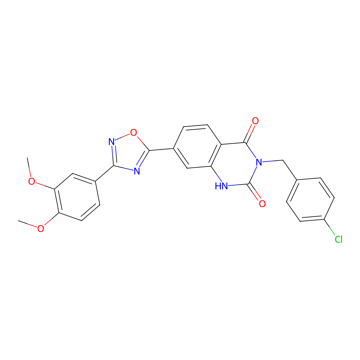 3-(4-chlorobenzyl)-7-(3-(3,4-dimethoxyphenyl)-1,2,4-oxadiazol-5-yl)quinazoline-2,4(1H,3H)-dione molecular structure, CAS 1207008-12-5