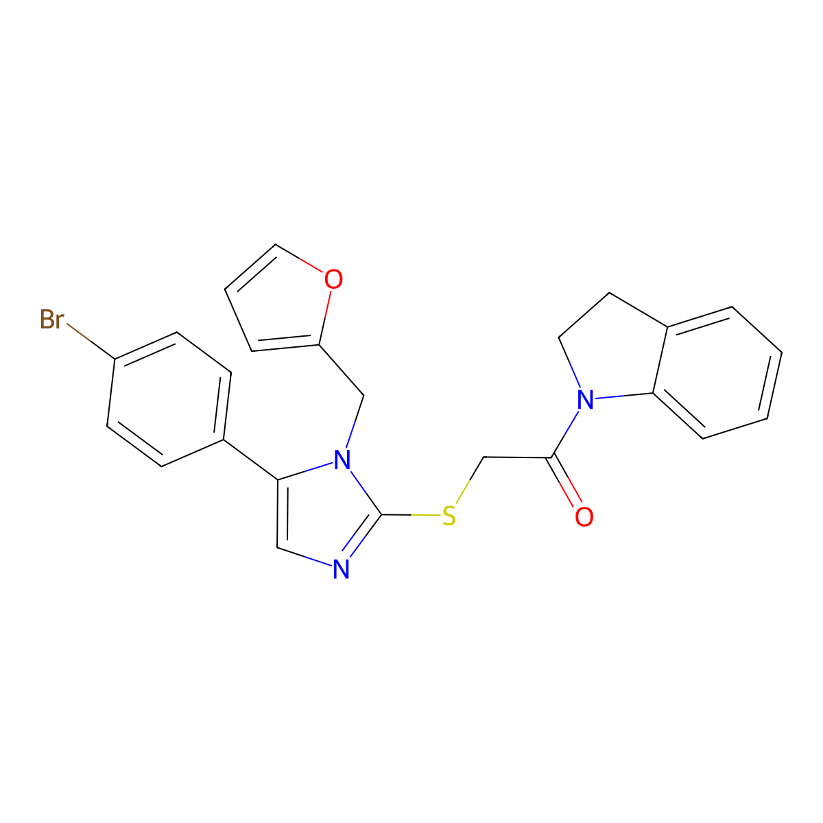 2-((5-(4-bromophenyl)-1-(furan-2-ylmethyl)-1H-imidazol-2-yl)thio)-1-(indolin-1-yl)ethanone molecular structure, CAS 1207008-14-7