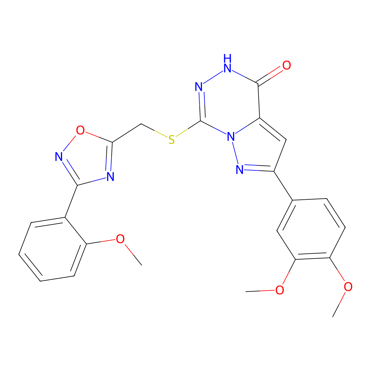2-(3,4-dimethoxyphenyl)-7-({[3-(2-methoxyphenyl)-1,2,4-oxadiazol-5-yl]methyl}sulfanyl)-4H,5H-pyrazolo[1,5-d][1,2,4]triazin-4-one molecular structure, CAS 1207008-15-8