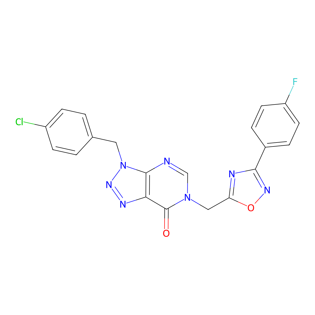 3-(4-chlorobenzyl)-6-((3-(4-fluorophenyl)-1,2,4-oxadiazol-5-yl)methyl)-3H-[1,2,3]triazolo[4,5-d]pyrimidin-7(6H)-one molecular structure, CAS 1207008-17-0