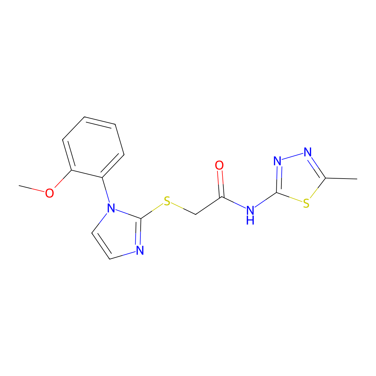 2-((1-(2-methoxyphenyl)-1H-imidazol-2-yl)thio)-N-(5-methyl-1,3,4-thiadiazol-2-yl)acetamide molecular structure, CAS 1207008-18-1