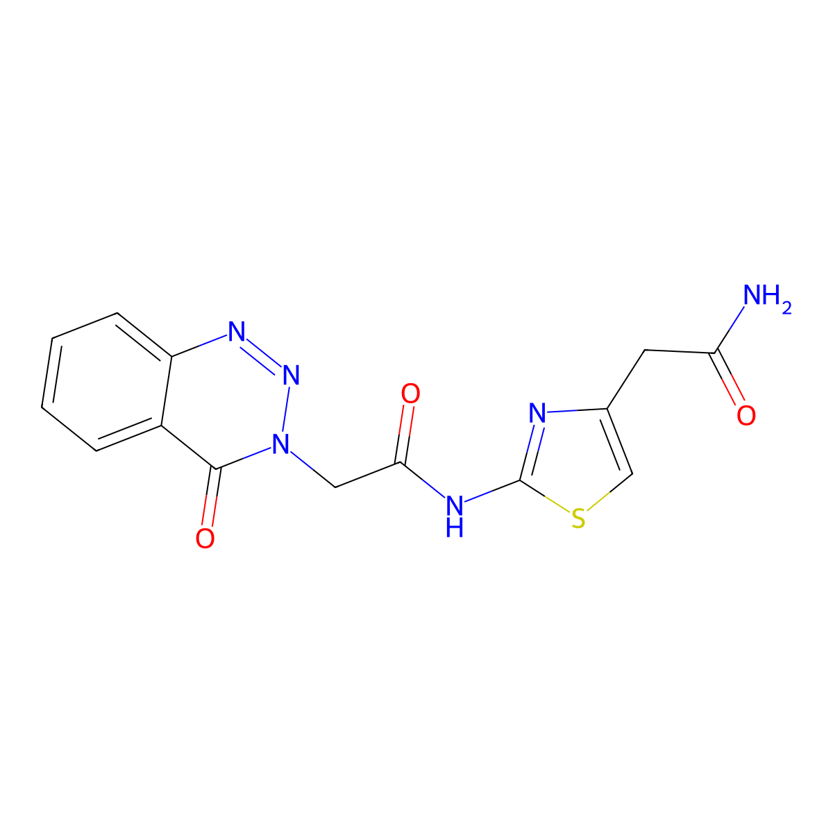 N-[4-(carbamoylmethyl)-1,3-thiazol-2-yl]-2-(4-oxo-3,4-dihydro-1,2,3-benzotriazin-3-yl)acetamide molecular structure, CAS 1207008-19-2