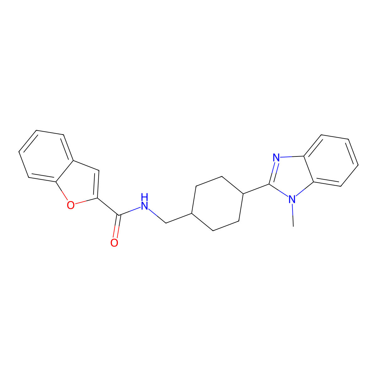 N-((4-(1-methyl-1H-benzo[d]imidazol-2-yl)cyclohexyl)methyl)benzofuran-2-carboxamide molecular structure, CAS 1207008-21-6