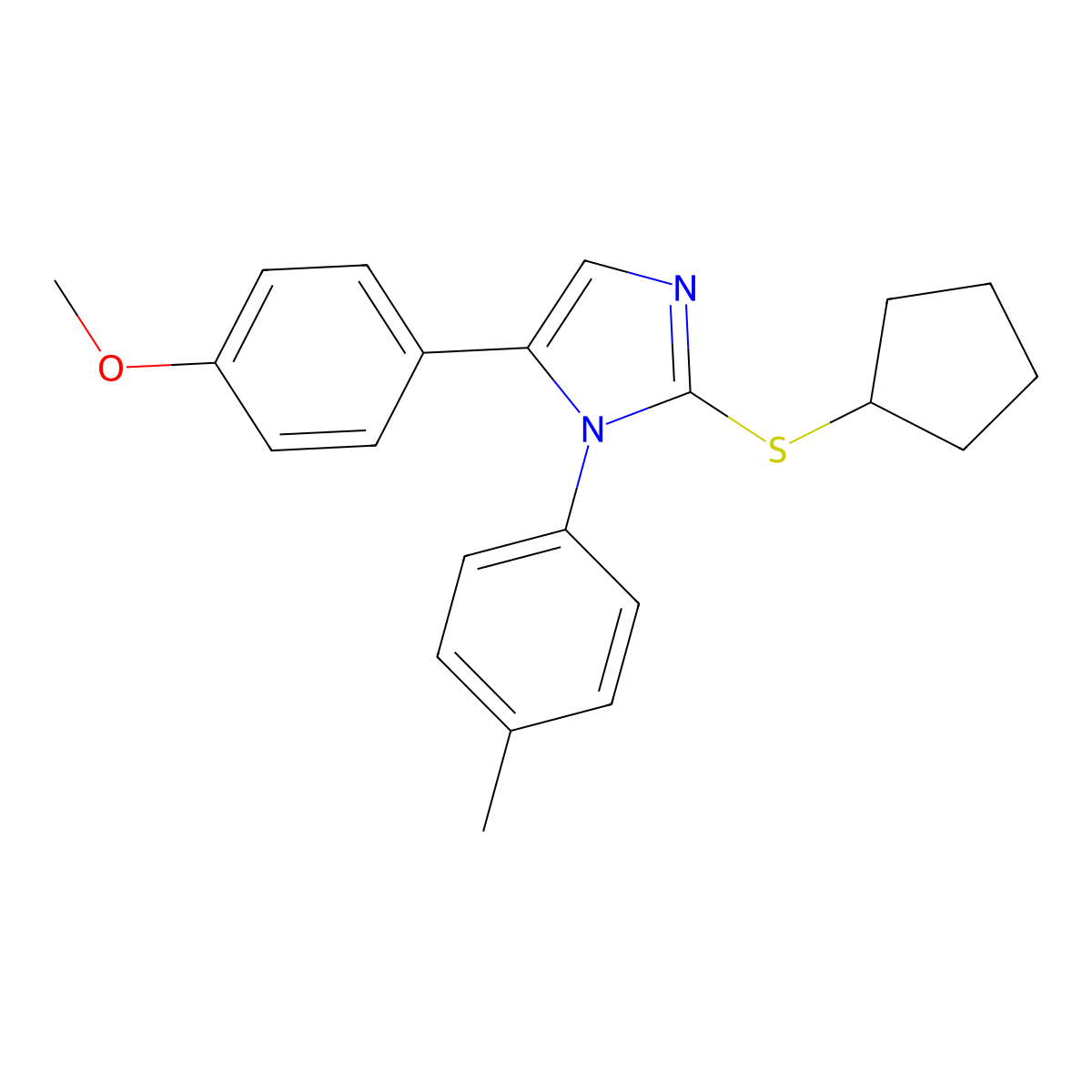 2-(cyclopentylthio)-5-(4-methoxyphenyl)-1-(p-tolyl)-1H-imidazole molecular structure, CAS 1207008-26-1