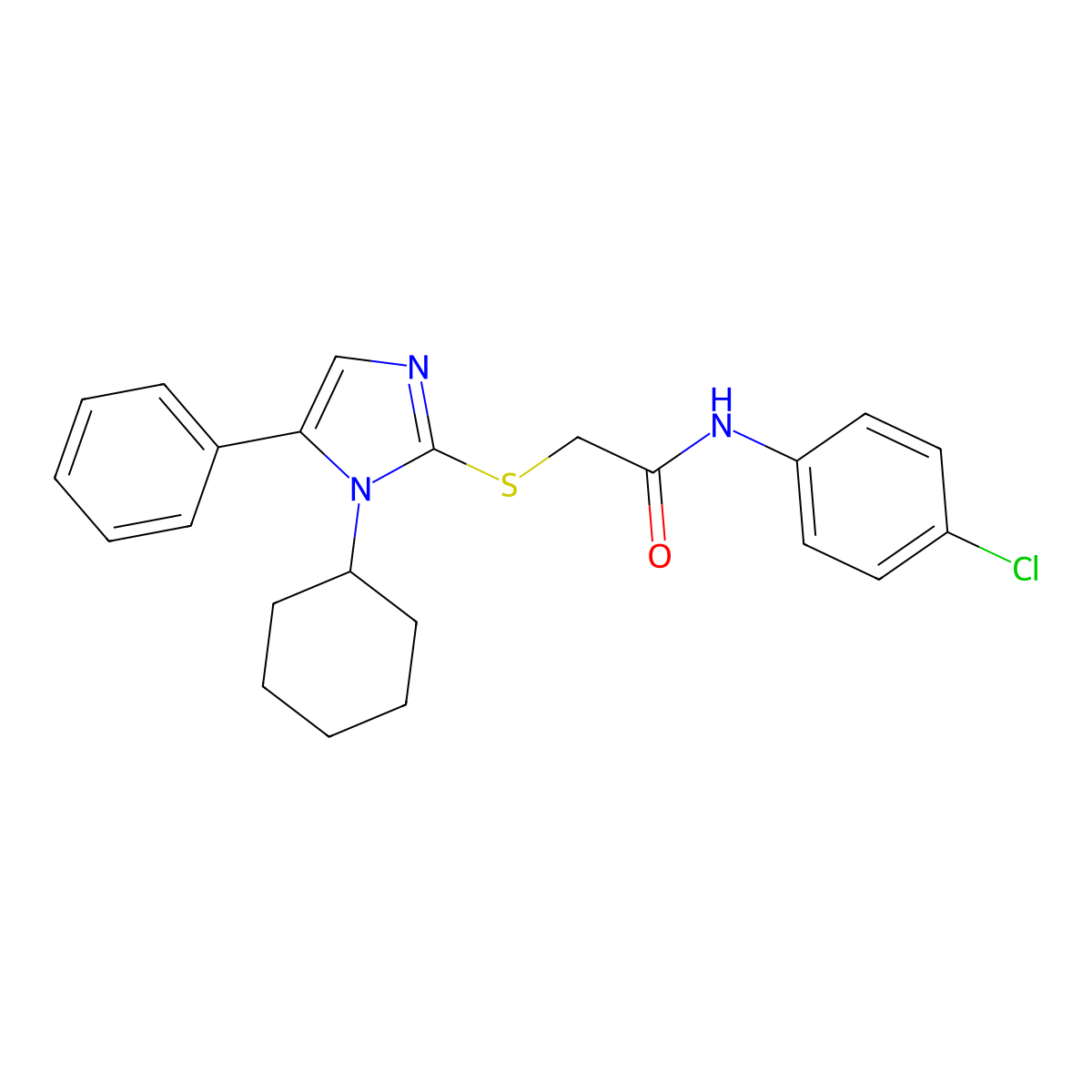 N-(4-chlorophenyl)-2-((1-cyclohexyl-5-phenyl-1H-imidazol-2-yl)thio)acetamide molecular structure, CAS 1207008-34-1