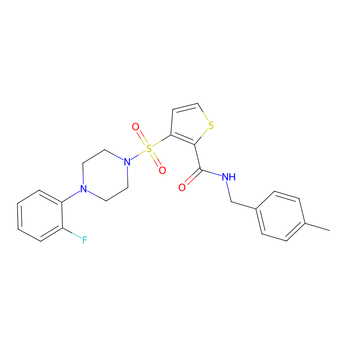 3-((4-(2-fluorophenyl)piperazin-1-yl)sulfonyl)-N-(4-methylbenzyl)thiophene-2-carboxamide molecular structure, CAS 1207008-36-3