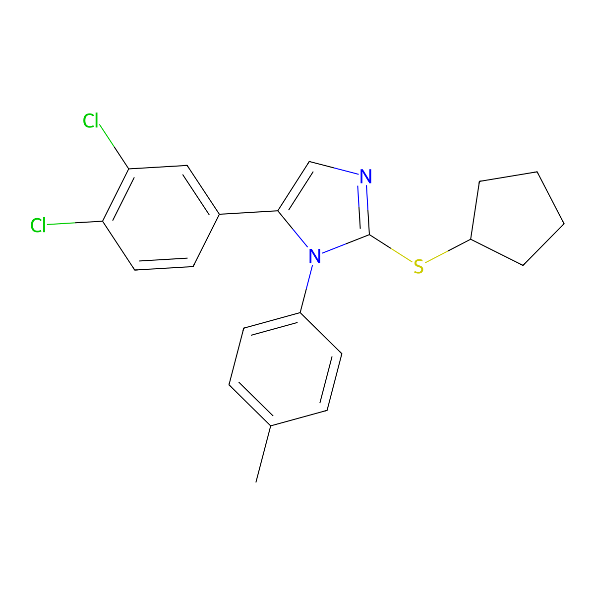 2-(cyclopentylthio)-5-(3,4-dichlorophenyl)-1-(p-tolyl)-1H-imidazole molecular structure, CAS 1207008-38-5