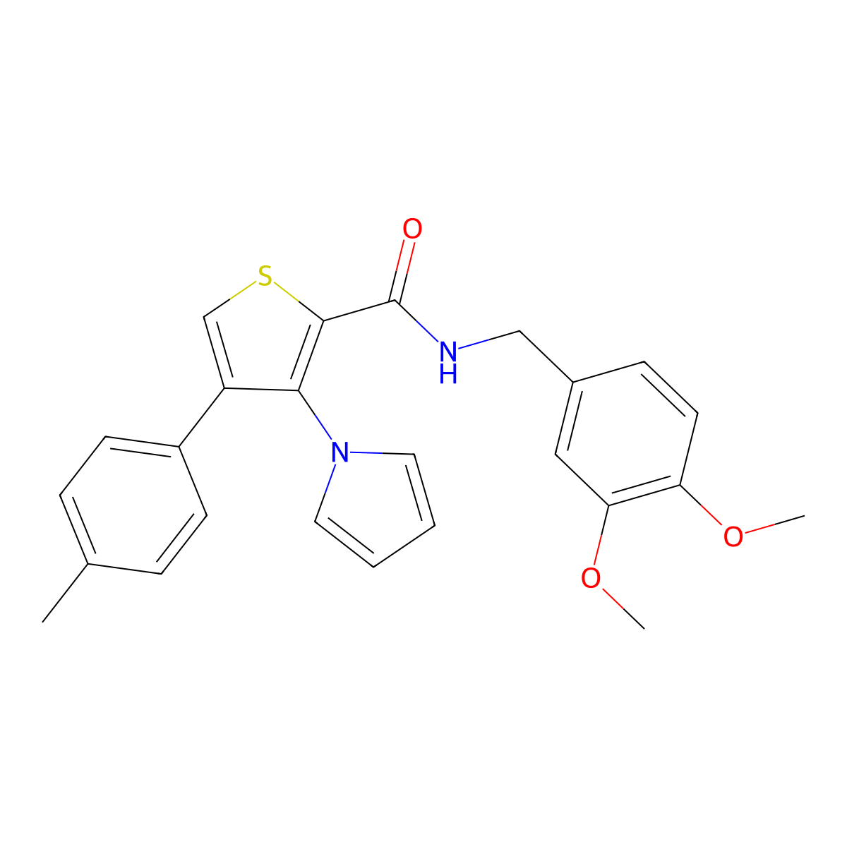 N-(3,4-dimethoxybenzyl)-4-(4-methylphenyl)-3-(1H-pyrrol-1-yl)thiophene-2-carboxamide molecular structure, CAS 1207008-46-5