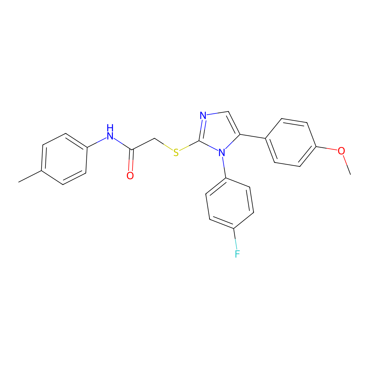 2-((1-(4-fluorophenyl)-5-(4-methoxyphenyl)-1H-imidazol-2-yl)thio)-N-(p-tolyl)acetamide molecular structure, CAS 1207008-47-6