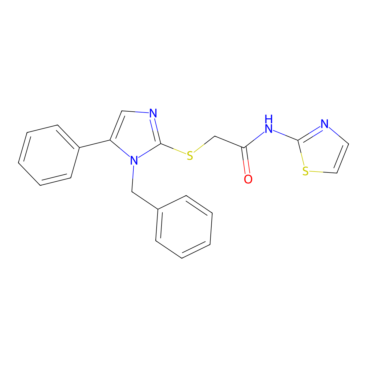 2-((1-benzyl-5-phenyl-1H-imidazol-2-yl)thio)-N-(thiazol-2-yl)acetamide molecular structure, CAS 1207008-48-7