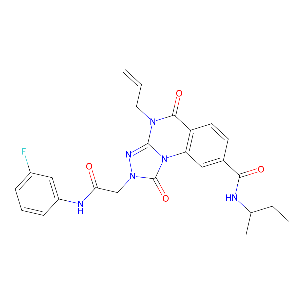 4-allyl-N-(sec-butyl)-2-(2-((3-fluorophenyl)amino)-2-oxoethyl)-1,5-dioxo-1,2,4,5-tetrahydro-[1,2,4]triazolo[4,3-a]quinazoline-8-carboxamide molecular structure, CAS 1207008-53-4