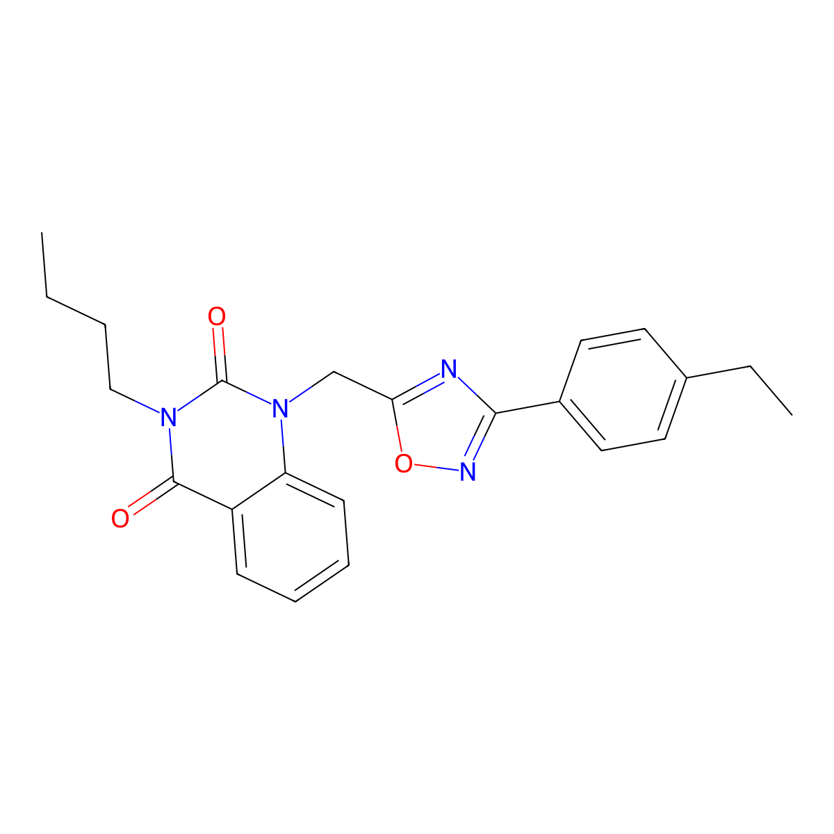 3-butyl-1-((3-(4-ethylphenyl)-1,2,4-oxadiazol-5-yl)methyl)quinazoline-2,4(1H,3H)-dione molecular structure, CAS 1207008-56-7
